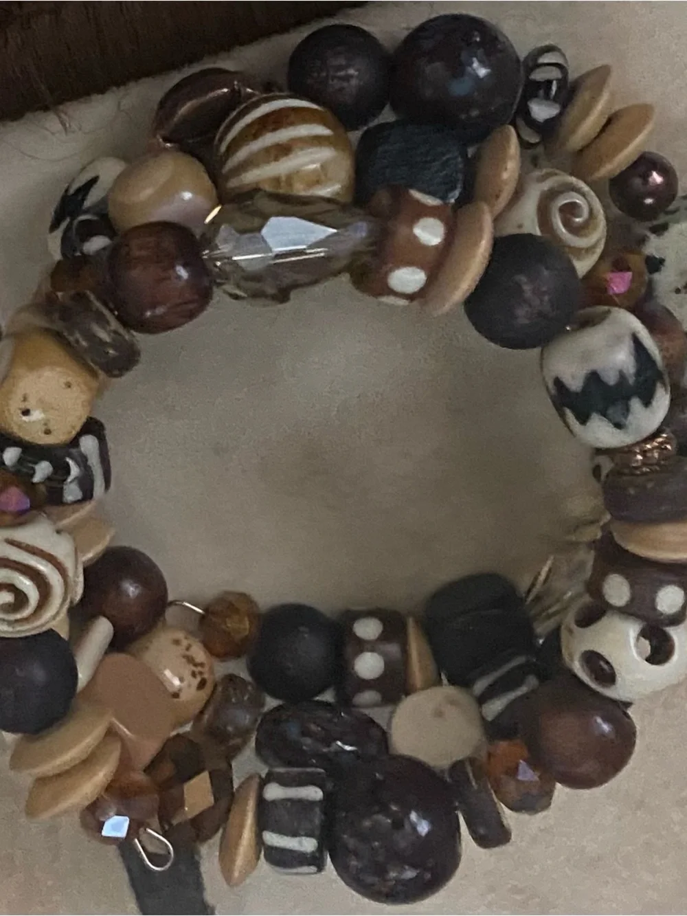 Brown & Cream Beaded Stretch Bracelet